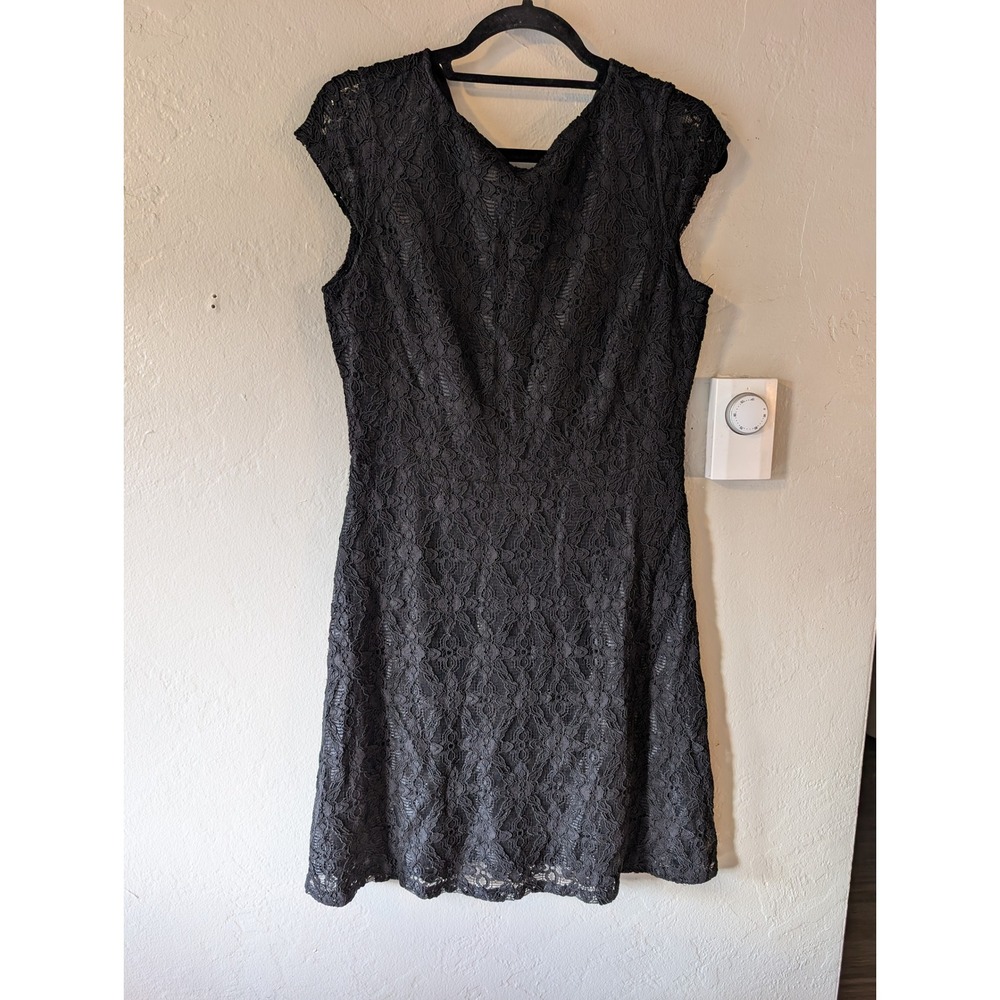 Lands End Womens M Black Twist Front Dress V Neck Stretch Modal 2/4 Sleeve NWT
